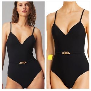 Tory Burch Jessa Belted One Piece Swimsuit black M
